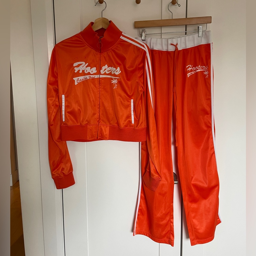Vintage Hooters Orange Track Jacket and Jogger Pants Set with White Accents
